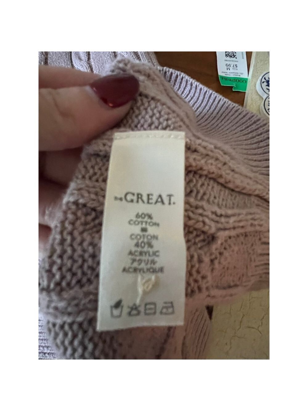 Women's THE GREAT. Mauve Cable Knit Cardigan Size L - Picture 3 of 4
